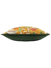 Wylder Nature Orange Wild Garden Mushroom Repeat Velvet Piped Polyester Cushion - Image 5 of 7