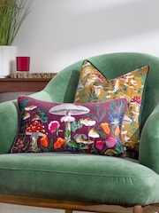 Wylder Nature Orange Wild Garden Mushroom Repeat Velvet Piped Polyester Cushion - Image 9 of 9