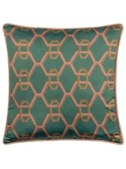 Paoletti Blue Carnaby Chain Geometric Satin Feather Filled Cushion - Image 2 of 5