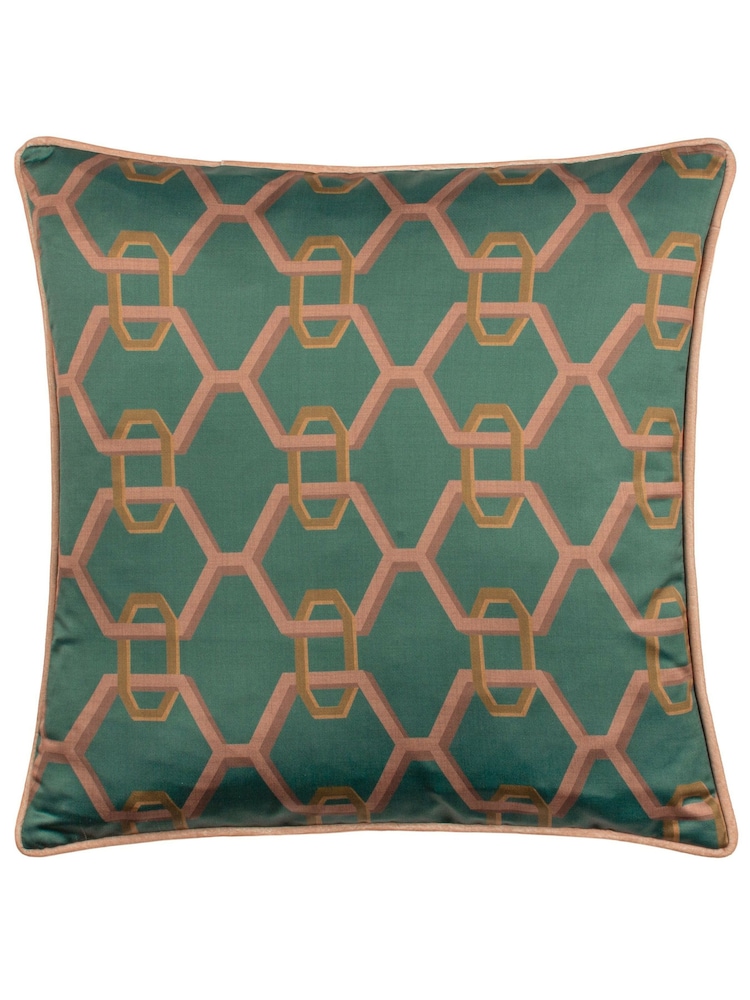 Paoletti Blue Carnaby Chain Geometric Satin Feather Filled Cushion - Image 2 of 5