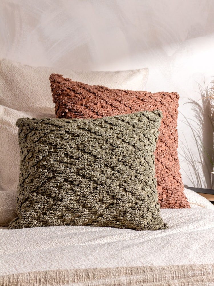 Yard Lichen Green Calvay Chunky Textured Feather Filled Cushion - Image 2 of 7