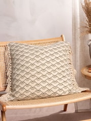 Yard Olive Green Saku Blossom Fringed Polyester Filled 100% Cotton Cushion - Image 1 of 7