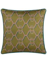 Paoletti Green Carnaby Chain Geometric Satin Feather Filled Cushion - Image 2 of 5