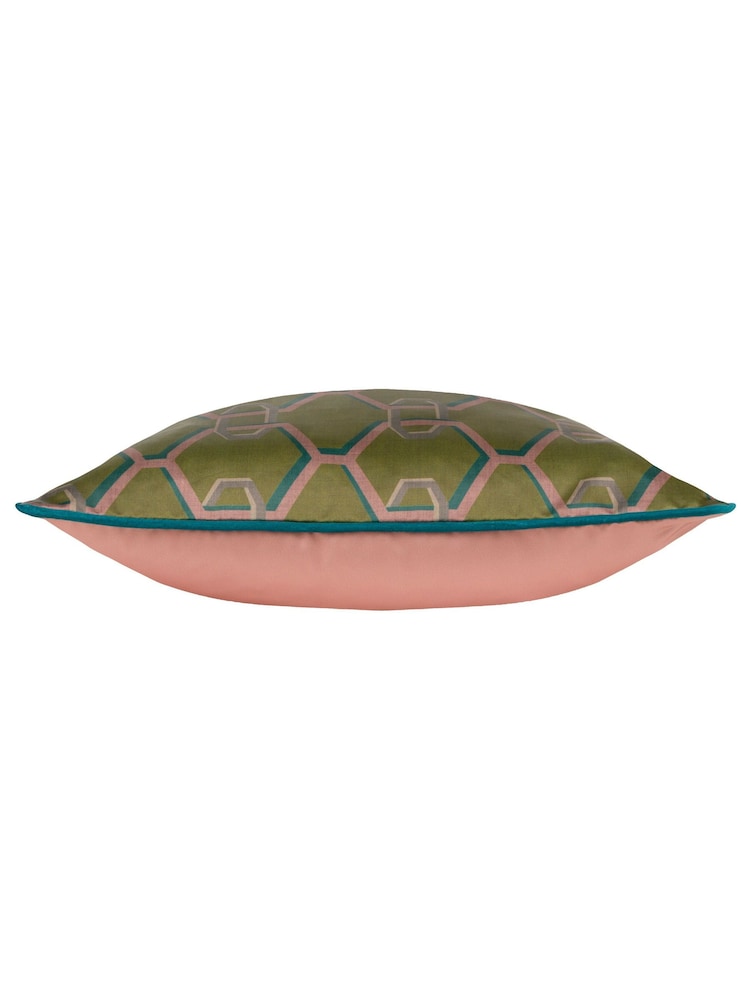 Paoletti Green Carnaby Chain Geometric Satin Feather Filled Cushion - Image 4 of 5