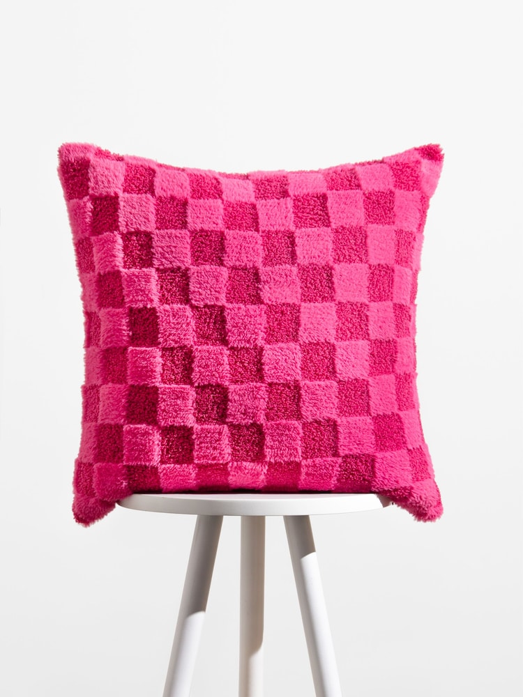 heya home Pink Check It Boucle Fleece Feather Filled Cushion - Image 1 of 7