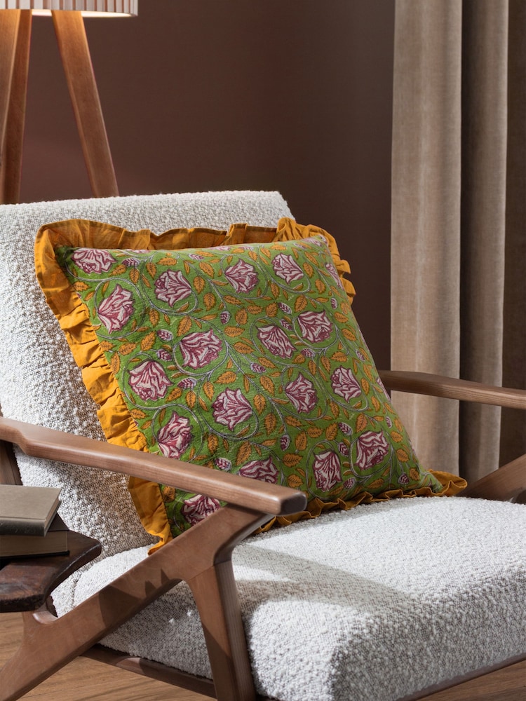 Paoletti Green Howsden Floral 100% Cotton Velvet Feather Filled Cushion - Image 1 of 6