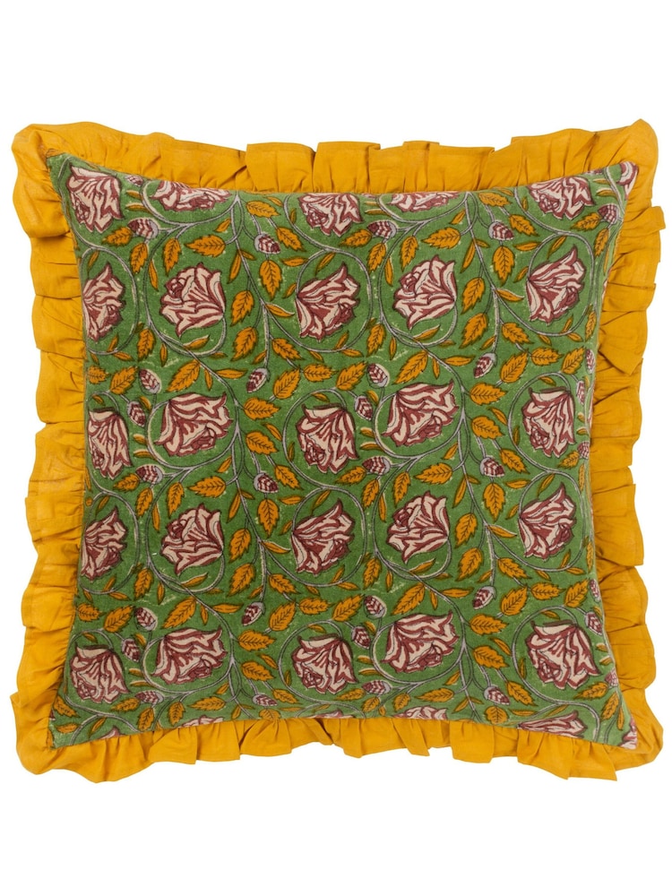 Paoletti Green Howsden Floral 100% Cotton Velvet Feather Filled Cushion - Image 2 of 6
