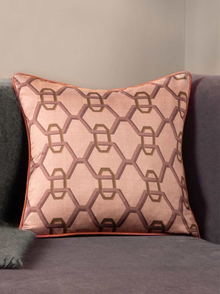 Paoletti Pink Carnaby Chain Geometric Satin Feather Filled Cushion - Image 1 of 5