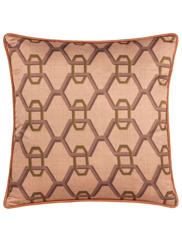 Paoletti Pink Carnaby Chain Geometric Satin Feather Filled Cushion - Image 2 of 5