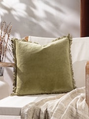 Yard Moss Green Jaye Velvet Fringed Polyester Filled 100% Cotton Cushion - Image 1 of 6