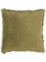 Yard Moss Green Jaye Velvet Fringed Polyester Filled 100% Cotton Cushion - Image 2 of 6