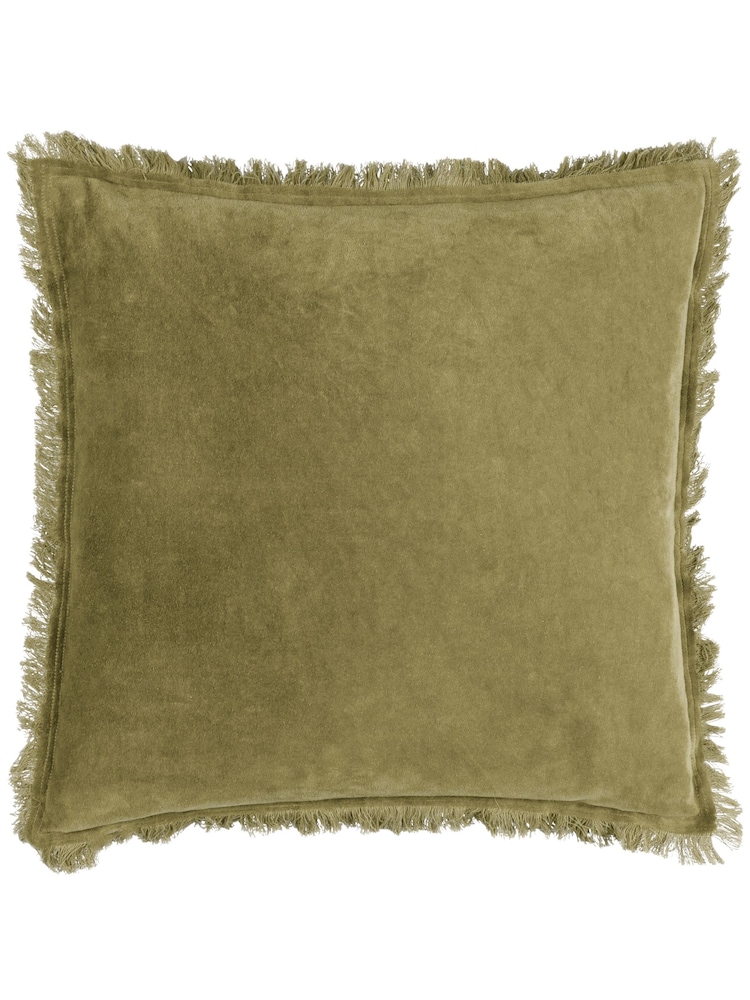 Yard Moss Green Jaye Velvet Fringed Polyester Filled 100% Cotton Cushion - Image 2 of 6