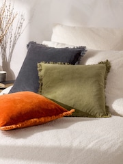 Yard Moss Green Jaye Velvet Fringed Polyester Filled 100% Cotton Cushion - Image 6 of 6