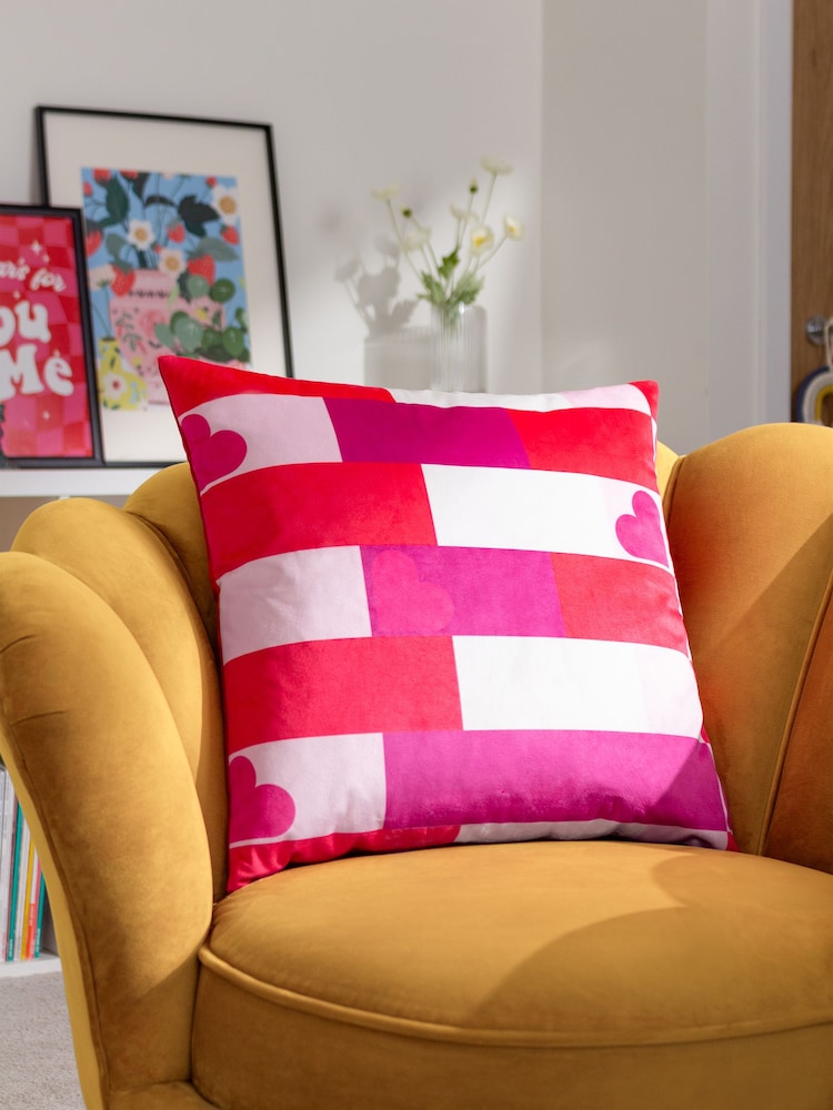 heya home Pink Biglove Velvet Feather Filled Cushion - Image 1 of 6
