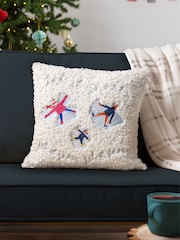 Furn White Christmas Together Snow Angels Boucle Polyester Fi Cushion - Image 1 of 6