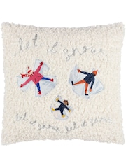 Furn White Christmas Together Snow Angels Boucle Polyester Fi Cushion - Image 2 of 6