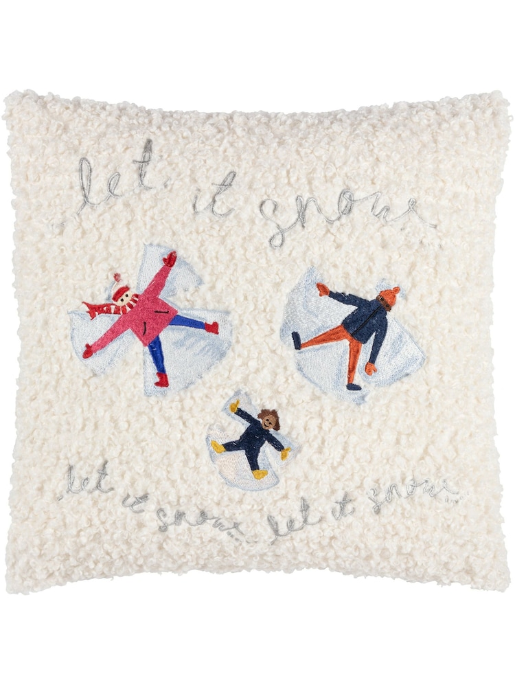 Furn White Christmas Together Snow Angels Boucle Polyester Fi Cushion - Image 2 of 6