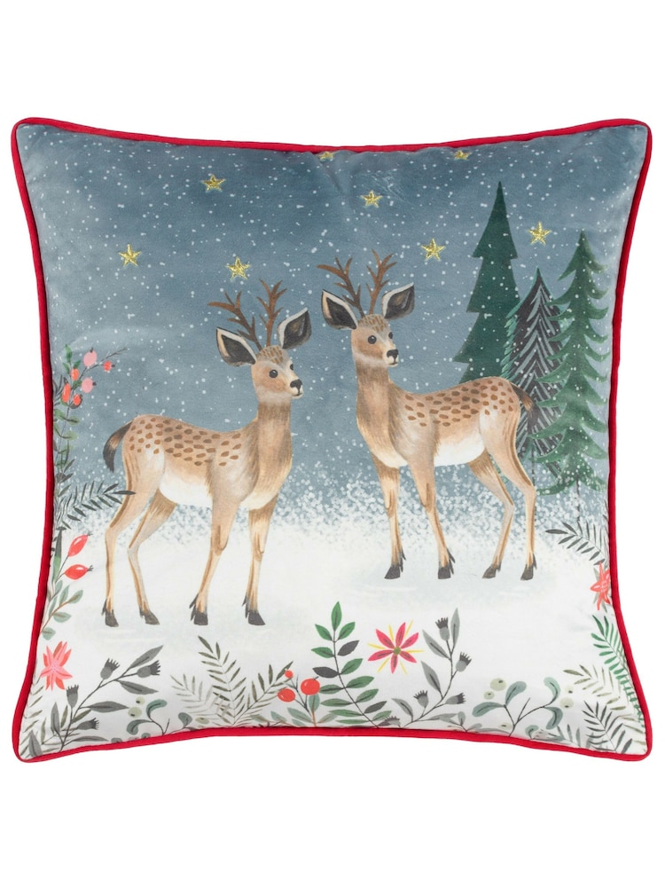 Furn Подушка Ditsy Festive Reindeer Velvet Piped Polyester Fill Рождество подушки - Изображение 2 из 5 Furn Подушка Ditsy Festive Reindeer Velvet Piped Polyester Fill Рождество подушки - Изображение 2 из 5