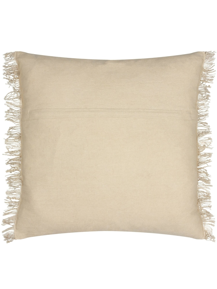 Yard Stone Beige Beni Check Fringed Feather Filled 100% Cotton Cushion - Image 4 of 7