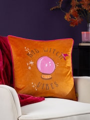 Furn Orange Bad Witch Vibes Velvet Piped Polyester Filled Cushion - Image 1 of 6