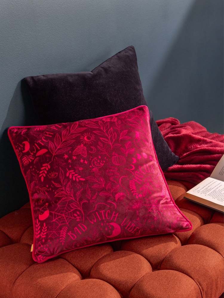 Furn Orange Bad Witch Vibes Velvet Piped Polyester Filled Cushion - Image 2 of 6