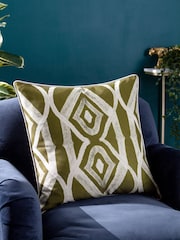 Wylder Moss Green 50 x 50cm Cape Ikat Polyester Filled Cushion - Image 1 of 3