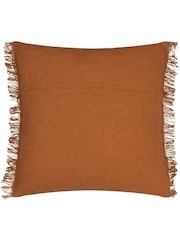 Yard Ginger Brown Beni Check Fringed Feather Filled 100% Cotton Cushion - Image 4 of 7