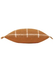 Yard Ginger Brown Beni Check Fringed Feather Filled 100% Cotton Cushion - Image 5 of 7