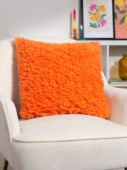 heya home Orange Fluff Ball Faux Fur Feather Filled Cushion - Image 1 of 7