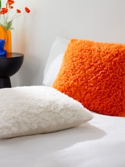 heya home Orange Fluff Ball Faux Fur Feather Filled Cushion - Image 2 of 7