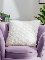 heya home Cream Fluff Ball Faux Fur Feather Filled Cushion - Image 1 of 7