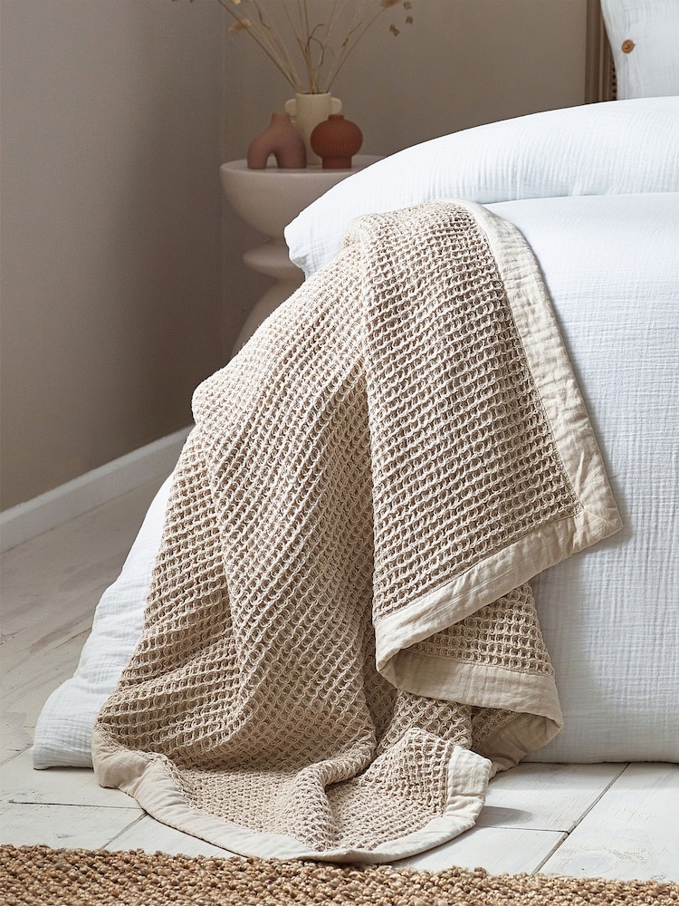 Yard Natural Canopy Waffle Textured Oversized 100% Cotton Throw - Image 3 of 6