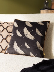 Furn Black Avalon Velvet Piped Feather Filled Cushion - Image 1 of 6