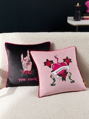 Furn Black Inked You Rock Piped Velvet Feather Filled Cushion - Image 2 of 6