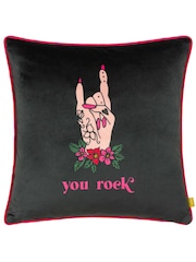 Furn Black Inked You Rock Piped Velvet Feather Filled Cushion - Image 3 of 6