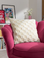 heya home Cream Check It Boucle Fleece Feather Filled Cushion - Image 1 of 7