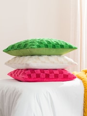 heya home Cream Check It Boucle Fleece Feather Filled Cushion - Image 2 of 7