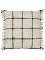 Yard Natural Beige Beni Check Fringed Feather Filled 100% Cotton Cushion - Image 3 of 7