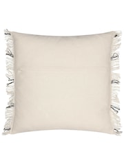 Yard Natural Beige Beni Check Fringed Feather Filled 100% Cotton Cushion - Image 4 of 7