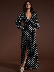 Dancing Leopard Mariela Tie Waist Black Dot Maxi Dress - Image 1 of 4