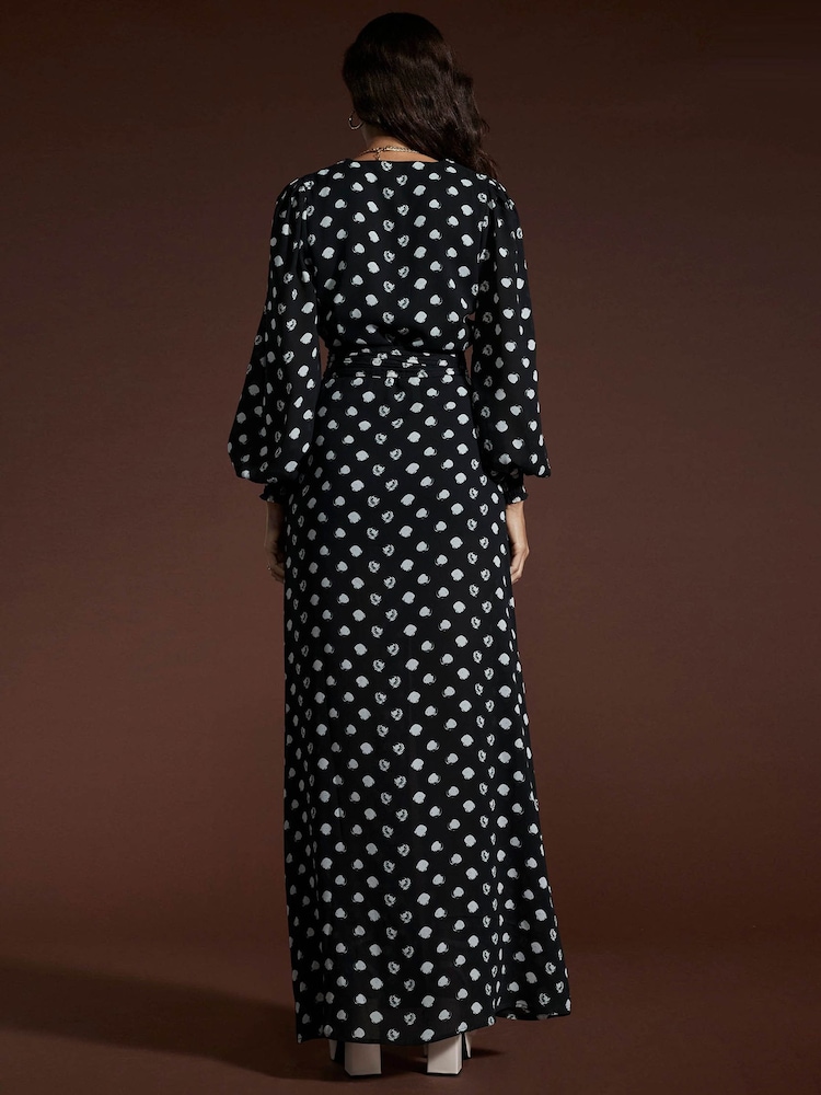 Dancing Leopard Mariela Tie Waist Black Dot Maxi Dress - Image 2 of 4