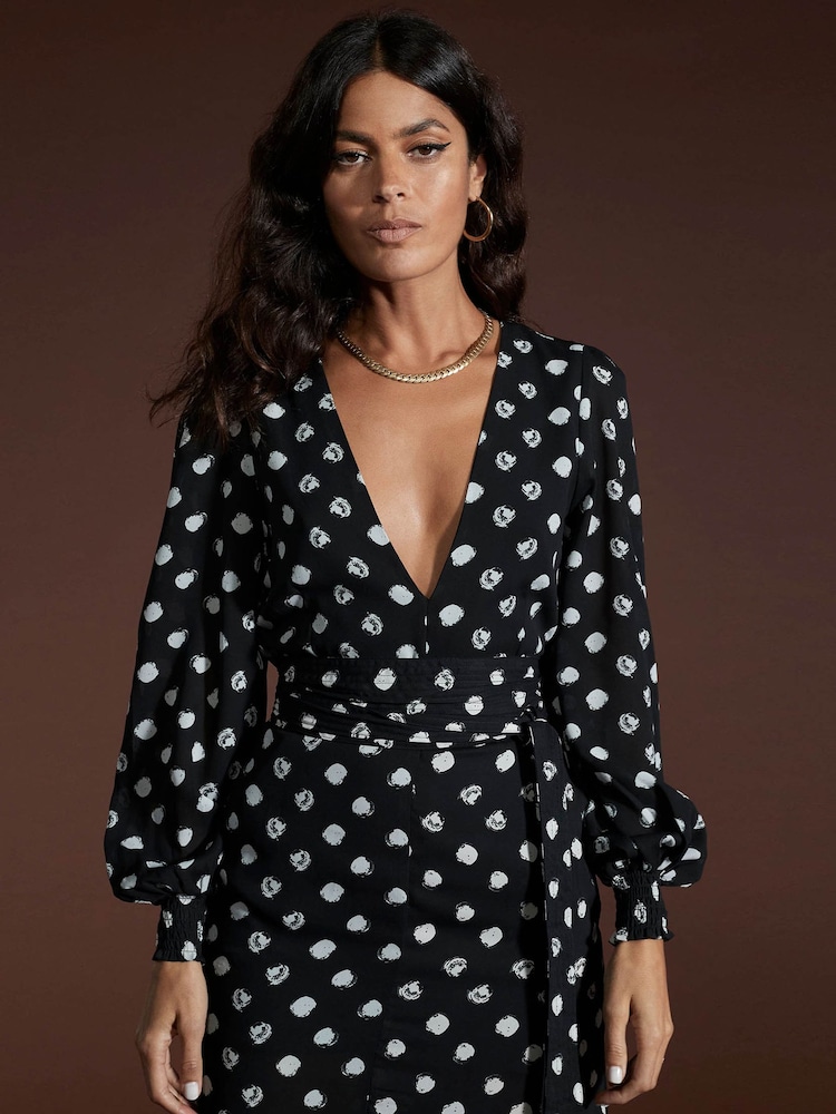 Dancing Leopard Mariela Tie Waist Black Dot Maxi Dress - Image 4 of 4