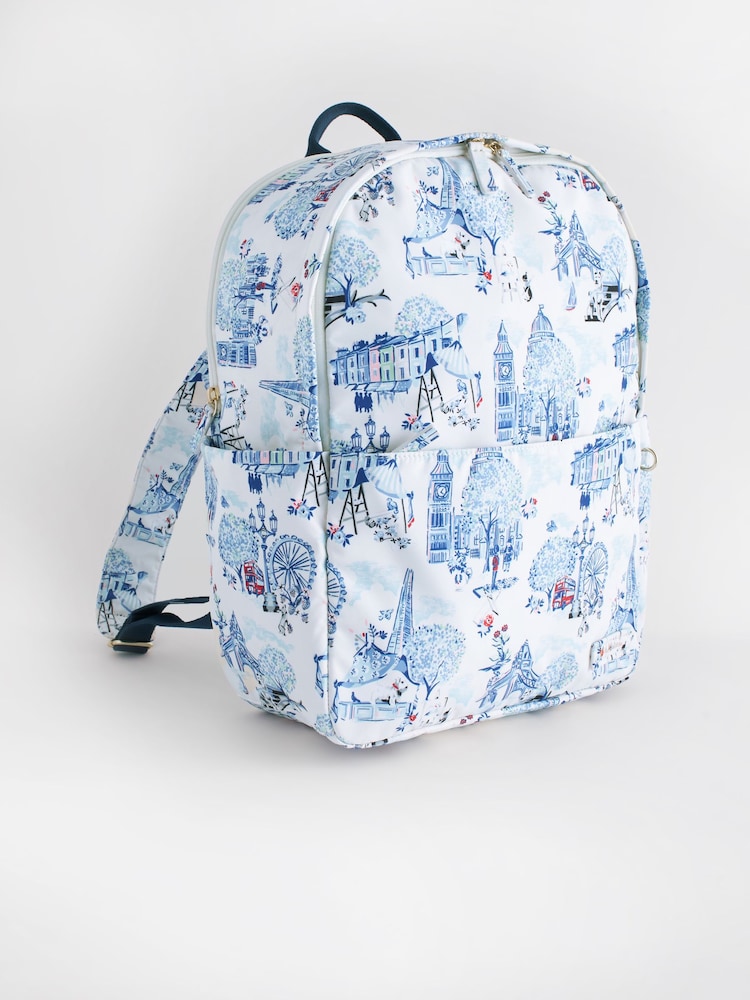 رسم بطبعة لندن باللونين الأبيض/ الأزرق - حقيبة ظهر مدمجة من Cath Kidston - صورة 1 من 10