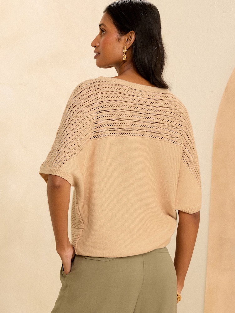 Love & Roses Camel Batwing Textured Jumper - Image 2 of 4 Love & Roses Camel Batwing Textured Jumper - Image 2 of 4