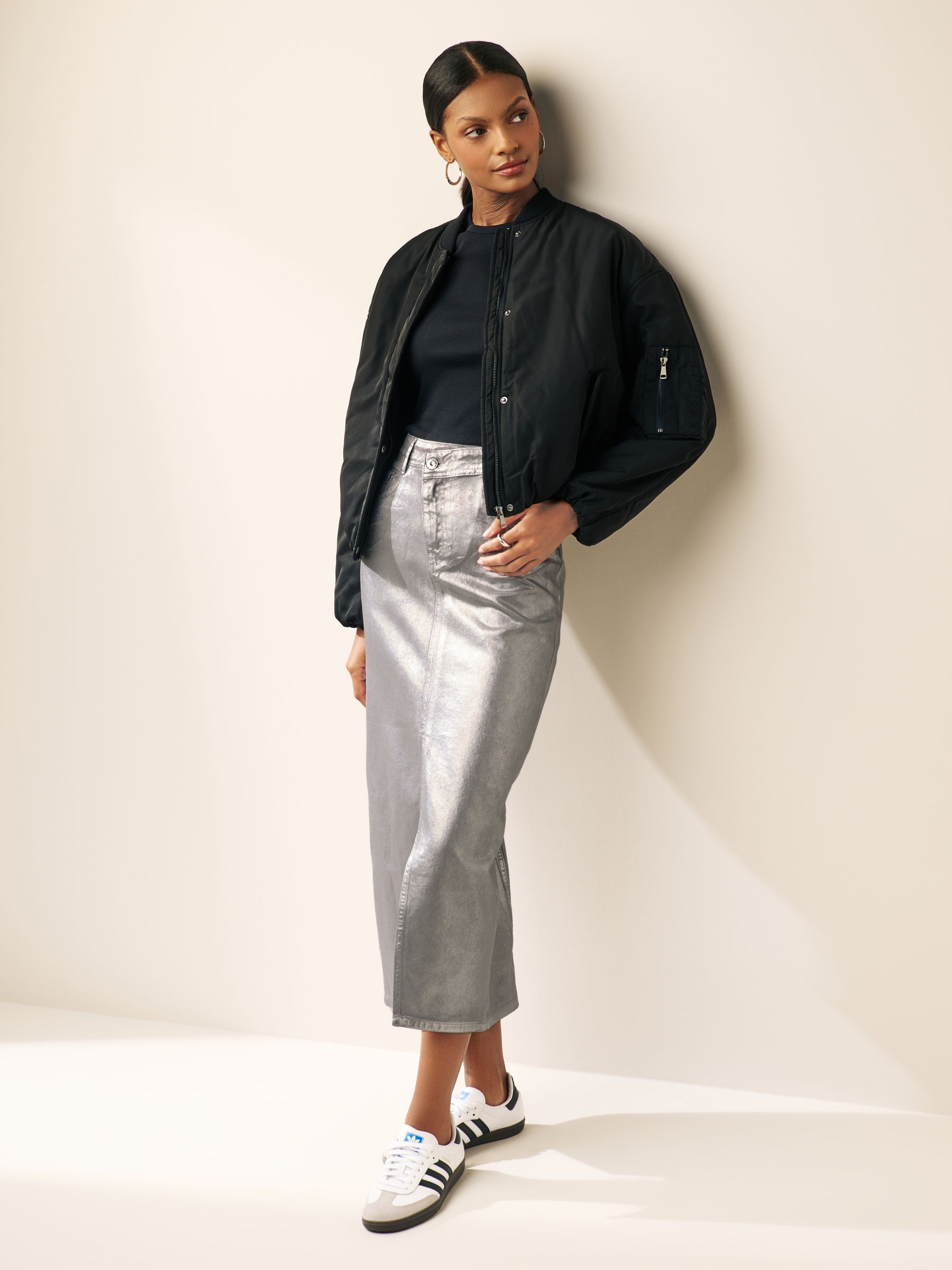 Acheter Argent Jupe mi longue en jean metallisee a taille asymetrique from Next Luxembourg