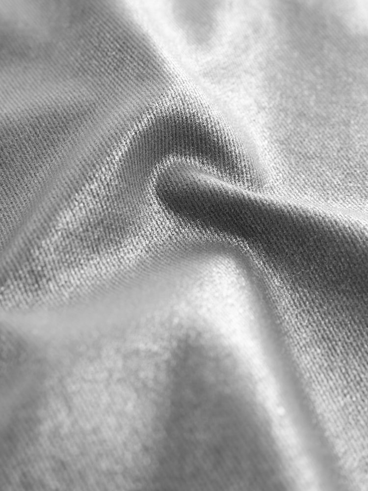 Silver Metallic Asymmetric Waist Denim Midi Skirt - Image 6 of 6