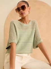 Love & Roses Green Batwing Textured Jumper - Image 1 of 4