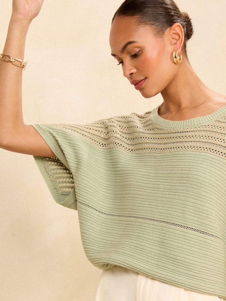 Love & Roses Green Batwing Textured Jumper - Image 2 of 4
