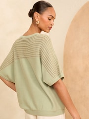 Love & Roses Green Batwing Textured Jumper - Image 3 of 4