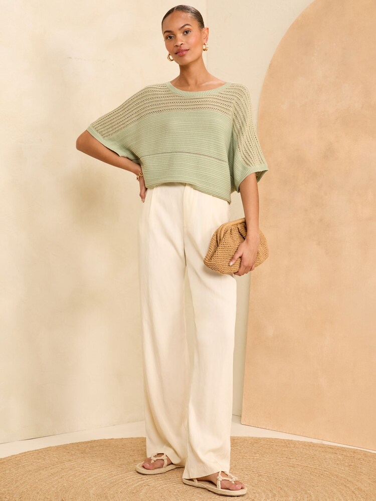Love & Roses Green Batwing Textured Jumper - Image 4 of 4